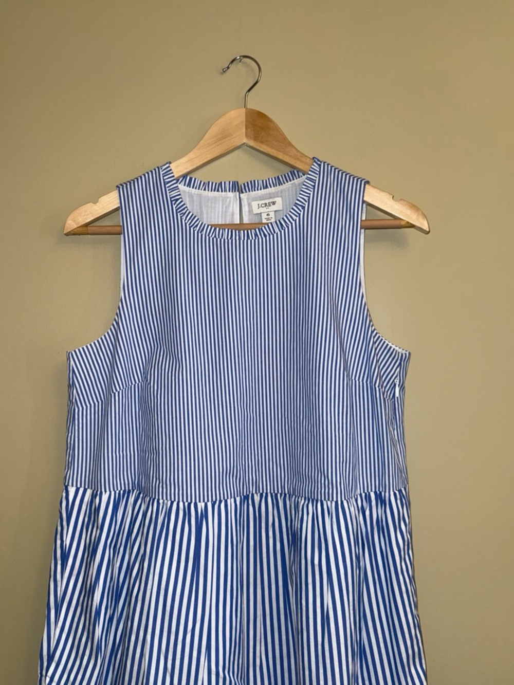 JCrew Sleeveless Blue White Strip Midi Dress Sz 6 Pockets Coastal Resort Comfy - Picture 2 of 11